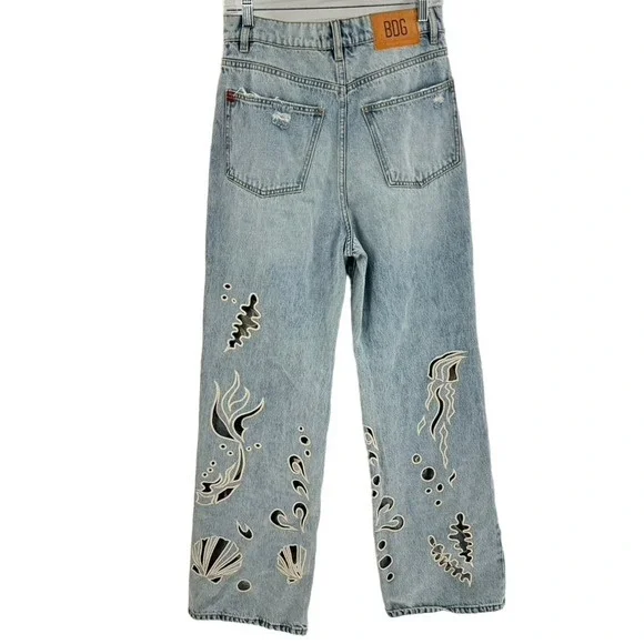 BDG Light Blue Flare Jeans with Artistic Patterns - Picture 9 of 15